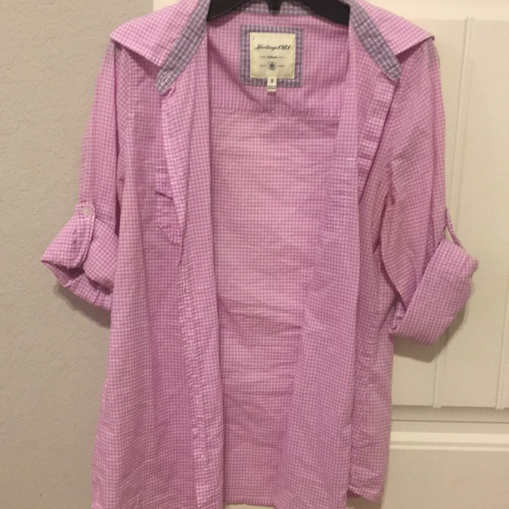 Pink checkerboard button down shirt